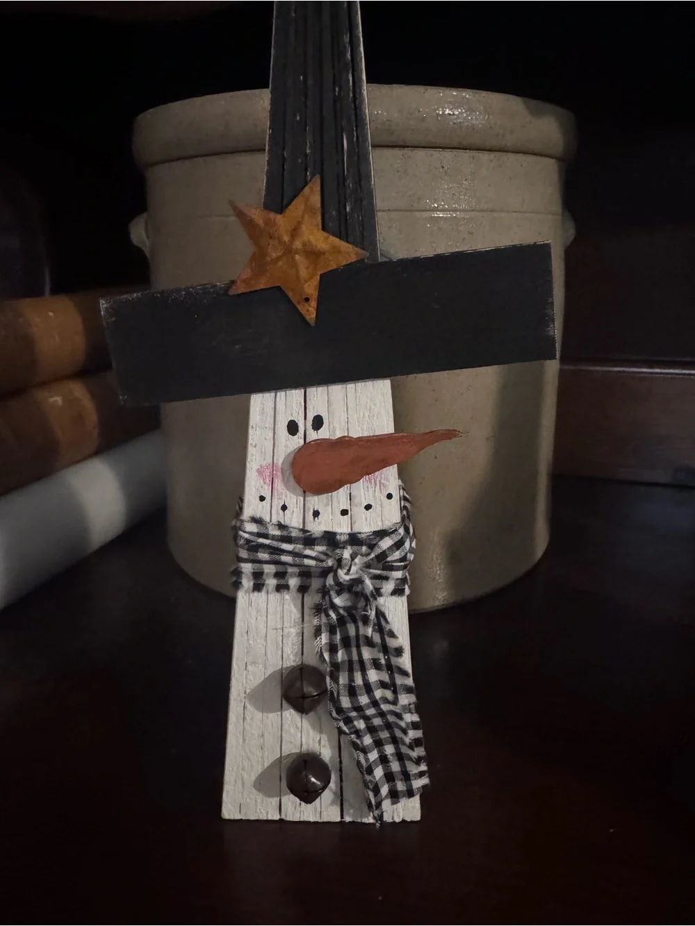 Handcrafted Holiday Wooden Shim Snowman Black & White (#1) Farmhouse Rustic